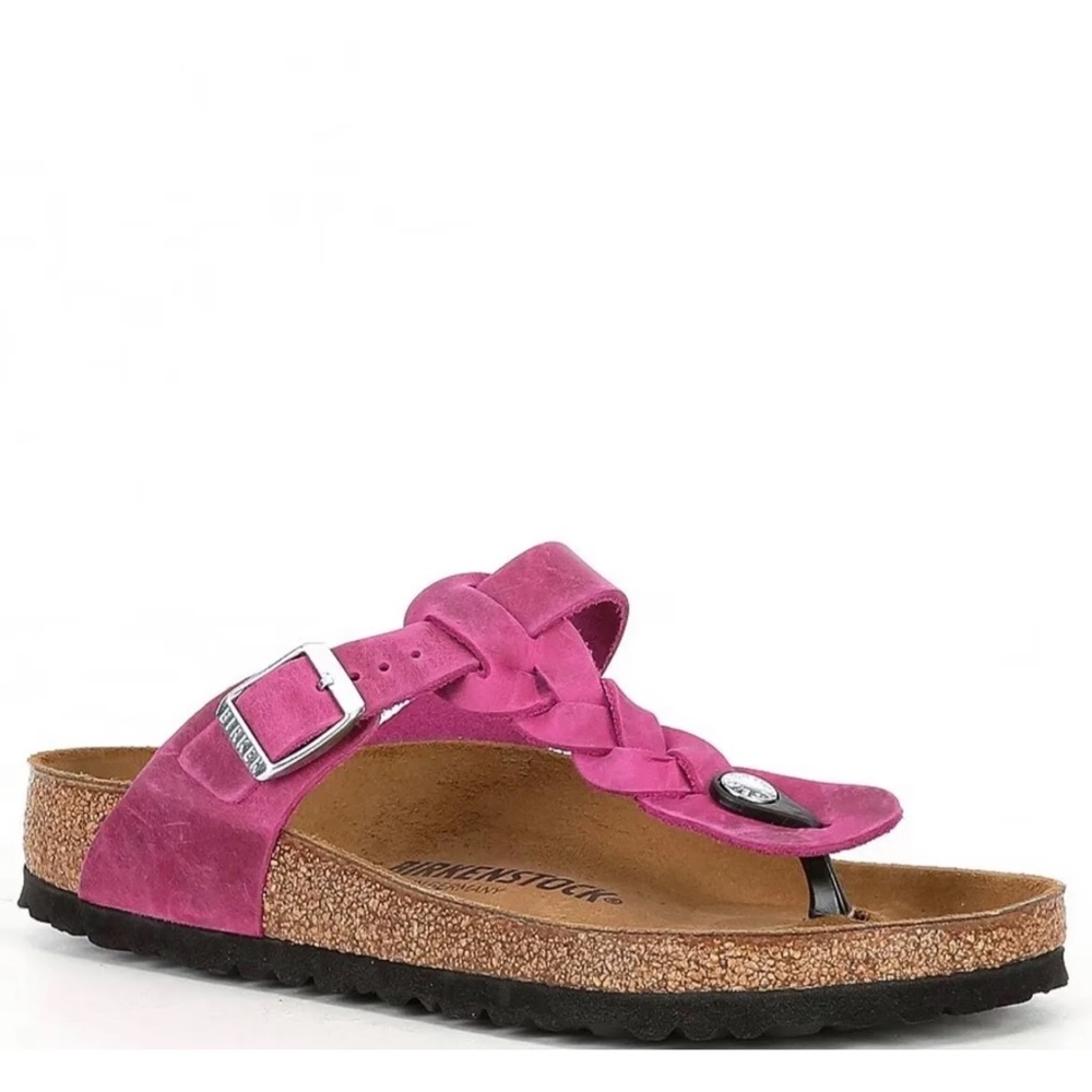 Birkenstock Braided Oiled Piink Leather Gizeh Sandals EU 39 Womens 8-8.5 Fuchsia - Picture 1 of 8